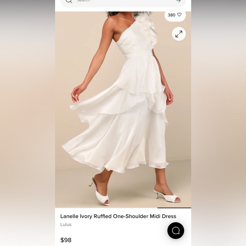 Lulu’s Lanelle Ivory Ruffled One-Shoulder Midi Dress L Bridal Shower Reception